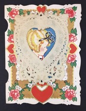 Antique Carrington Valentine's Day Card Embossed Paper Lace Blonde Little Girl