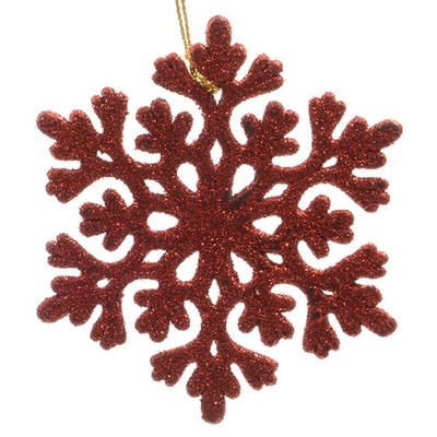 Kaemingk Bruchfester Weihnachtsschneeflockenanhänger rot Glitter Ø 9 cm