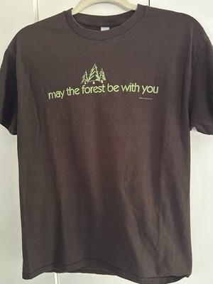 Vintage Y2K May The Forest Be With You Brown T Shirt Medium 2003 Earth Sun Moon