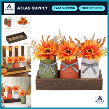 Autumn Mason Jar Centerpiece with Faux Flowers - Rustic Table Decor