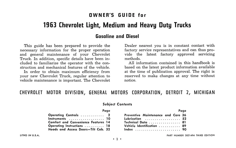 Manual do proprietário do caminhão Chevy 1963 - Imagem 3 de 4