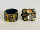 2 x Vintage Brass Tone Enamel Fashion Costume Jewellery Bulk Ring Lot