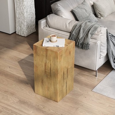 Wood Look Square Column MGO End Table Wood Like Distressed Finish