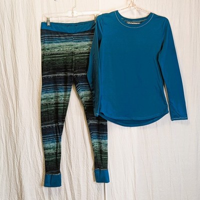 ClimateRight by Cuddl Duds Teal Ombre Stripe Set Sz M Base Layers or Loungewear