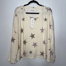 Olive And Oak Women’s Star Print Soft Brushed Long Sleeve Top Ivory Size 4X NWT