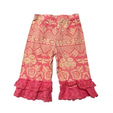 Matilda Jane Girls Pink Floral Ruffle Eyelet Cropped Pants Size 4