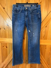 BKE Mens Derek Bootcut Distressed Thick Stitch Dark Wash Jeans Size 33x32 (8984)