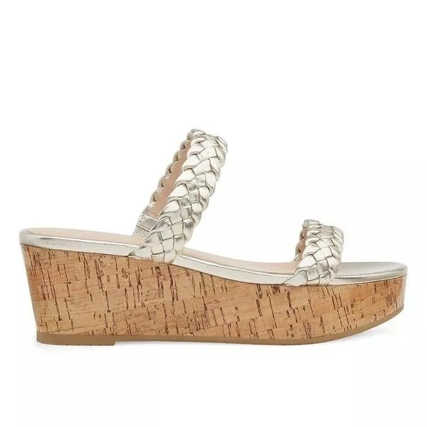 Stuart Weitzman Aleena Woven Slide Wedge Womens Size 12 Cork Metallic Braided - Image 2 of 4