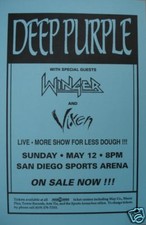 DEEP PURPLE / WINGER / VIXEN 1991 SAN DIEGO CONCERT POSTER - Hard Rock Music