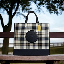 NWT Coach DEMPSEY Satchel TOTE Bag 40 Crossbody GARDEN PLAID PRINT & PATCH C8200