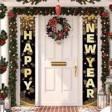 Happy New Year Banner 72x12 In Large New Year Front Door Porch Sign Hanging