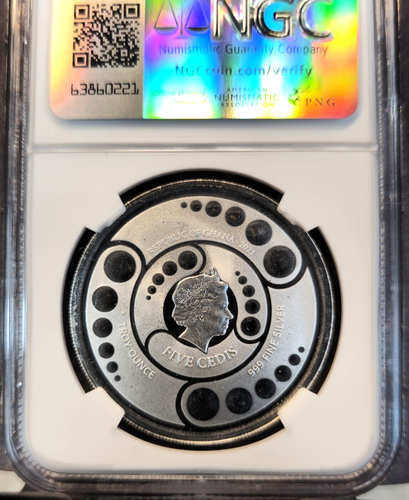 2021 REPUBLIC OF GHANA SILVER 5 CEDIS ALIEN NGC MS 69 GREAT COIN TOP POP - Picture 2 of 3