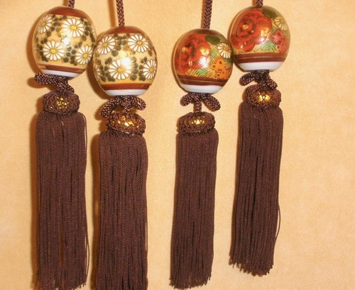 Vintage Inspired Chocolate Brown Drapery Tieback & Tassel w/ Ceramic Beads - Picture 1 of 8