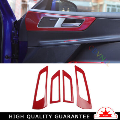 Car Inner Door Handle Cover Trim 4PCS For Jaguar XEL 2018-2019 Red Carbon Fiber