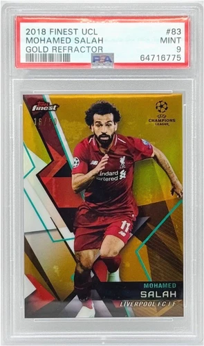 2018 MOHAMED SALAH Topps Finest UCL Gold Refractor #83 PSA 9 MINT /50 *POP 3*