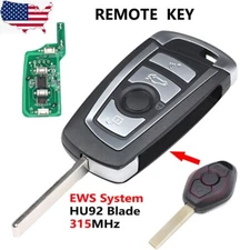 Modified Flip Remote Key Fob 3 Button 315 MHz ID44 Chip HU92 Blade for BMW EWS