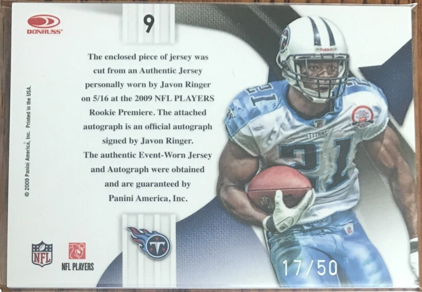 2009 National Treasures Rookie Materials Signatures Jersey Numbers Javon Ringer - Image 2 of 2