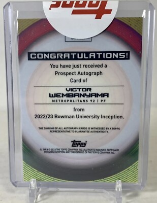 Carte Auto PSA 10 GEM MINT ! Victor Wembanyama /99 - Topps Bowman U Inception