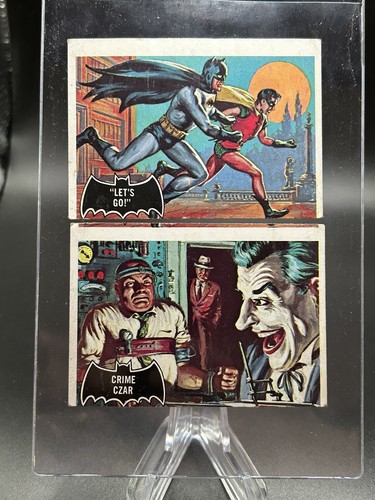 1966 Batman Cards Rare Miscut From Same Sheet #28 #10 “Let’s Go” “Crime Czar”