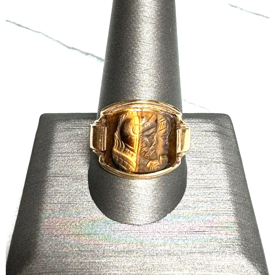 ANILLO CAMAFEO HOMBRE ORO AMARILLO Y OJO DE TIGRE GUERREROS TALLA 11.25 CIELO Foto 3 de 4