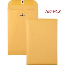 100 Pcs CLASP ENVELOPES 6''x9'' Kraft Shipping Mailing Gummed Business Manila