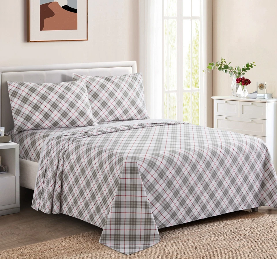 Juego de sábanas de percal moderno de mezcla de algodón con bolsillo profundo suave estampado de 600 hilos Foto 3 de 4