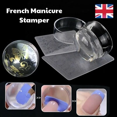 Silicone Nail Stamper French Manicure Stamping Jelly Nails Art + Scraper Stamps