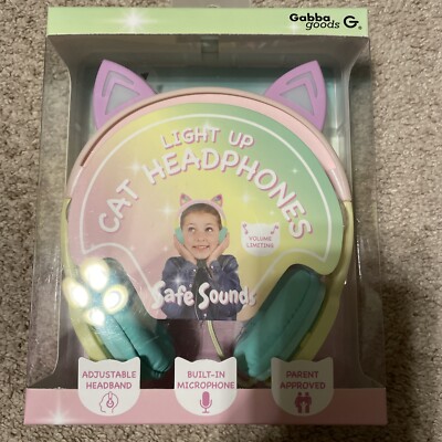 NEW Gabba Goods LIGHT UP CAT HEADPHONES SAFE SOUNDS green pink yellow