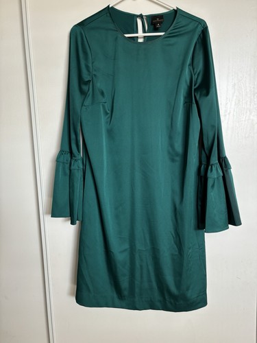 Shift Dress Size 8 Emerald Vibrant Green Worthington Tunic Style Bell Sleeves - Picture 2 of 5