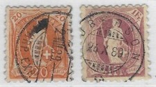 SWITZERLAND 1882-1905 20 C. 1 FRANC PERF 9.5 & 50 C., 1 FRANC PERF 11 1/2 X 11