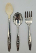 Vintage Evenflo Stainless Lasting Rose Baby Infant Child Feeding 2 Spoons 1 Fork