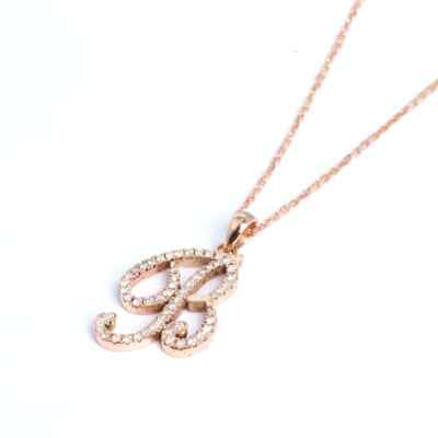 0.50Ct Round Cut Real Moissanite Initial Letter ''B'' Pendant 14K Rose Gold Plated