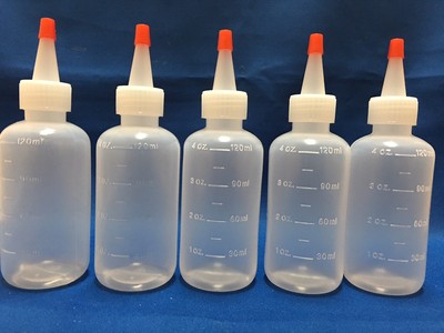 5 pack of 4oz (120mL) Plastic Boston Round Squeeze Bottles + Yorker Caps LDPE