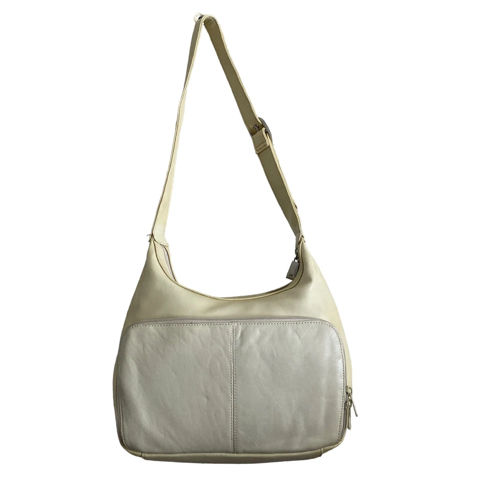 Bolso de Hombro Hush Puppy Vintage Cuero Dos Tonos Blanco Amarillo Foto 2 de 4