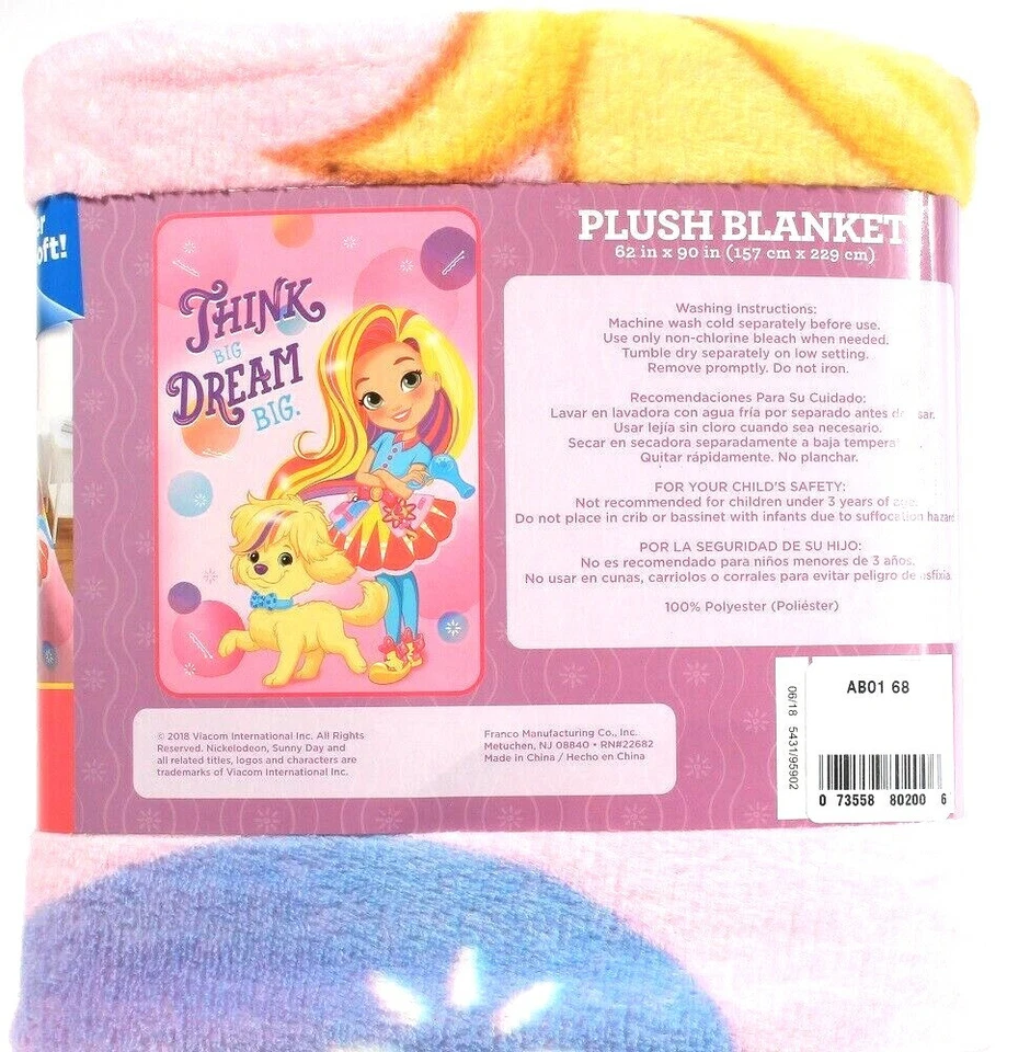 Franco Manufacturing Nickelodeon Sunny Day Plush Blanket 62in X 90in Super Soft - Image 3 of 4