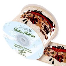 1m, 3m or 9m ~ 63mm Wired Edge Christmas Snow/Dog, Christmas Ribbon