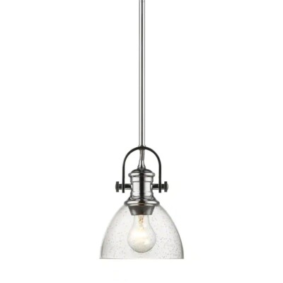 Golden Lighting 3118-M1L CH-SD Hines Mini Pendant, Chrome with Seeded Glass
