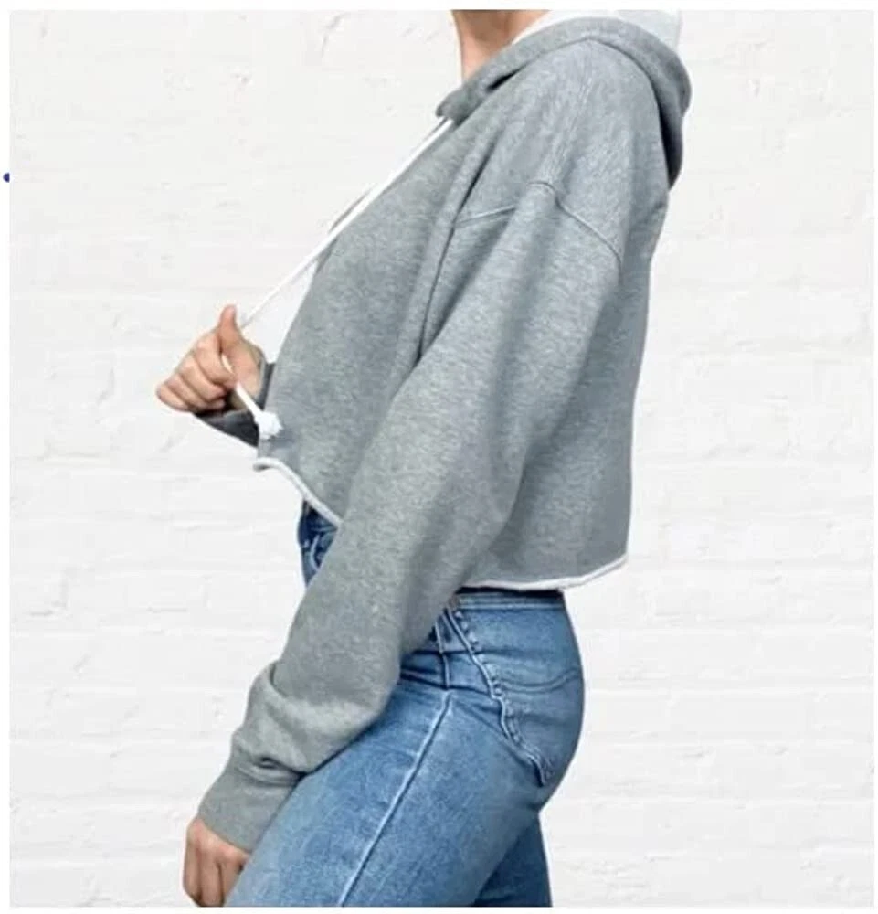 VETEMENTS Wild Fable Crop hoodie Gray raw hem Women Top Sz XS NEW