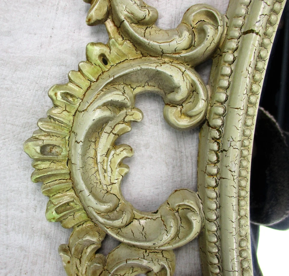Mirror Vanity Boudoir Rococo Resin French Provincial Farmhouse Rococo Crackled - Image 2 of 4
