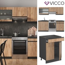 Küchenzeile Küchenblock Einbauküche R-Line J-Shape Anthrazit Eiche 200 cm Vicco