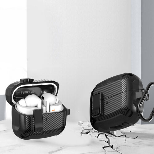 For Samsung Galaxy Buds 3/3 Pro Carbon Fiber Rugged Secure Lock Case+Keychain - Picture 5 of 19