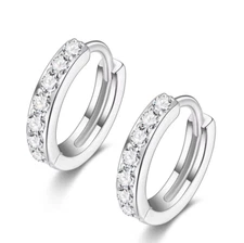 925 Sterling Silver Plated Square Cz Huggie Hoop Earrings Women Men