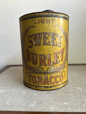 Antique Sweet Burley Tobacco Tin Country Store Display Advertising W/ Lid Yellow