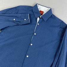 Original Penguin Slim Fit Blue Dot Print Long Sleeve Button Up Shirt Mens 15 1/2