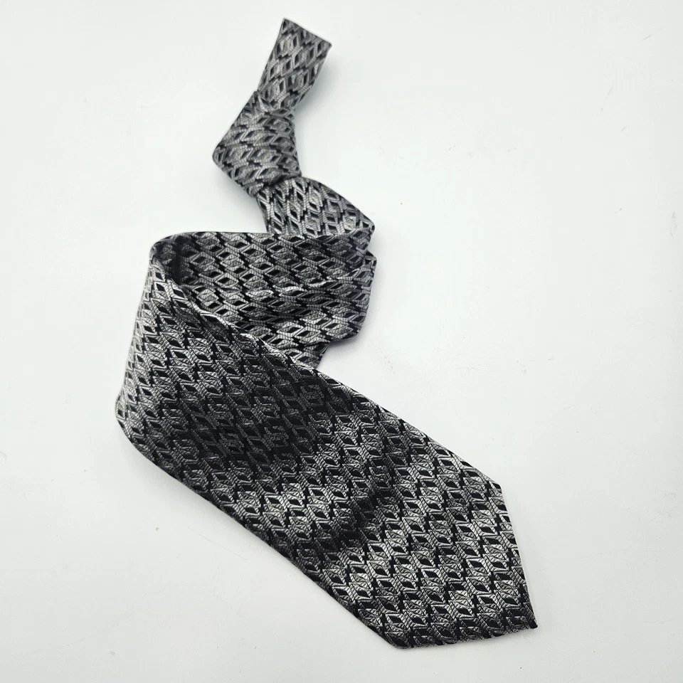 Corbata para hombre GC Internazionale 100 % seda 3,75"x58" negra gris plata diamante Italia Foto 2 de 4