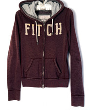 Ambercrombie  Fitch Small Zip Hoodie Thermal Hood Distressed Letters Maroon