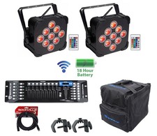 2 Rockville BEST PAR 60 Rechargeable Wash Lights w/ Wireless DMX Bag Controller