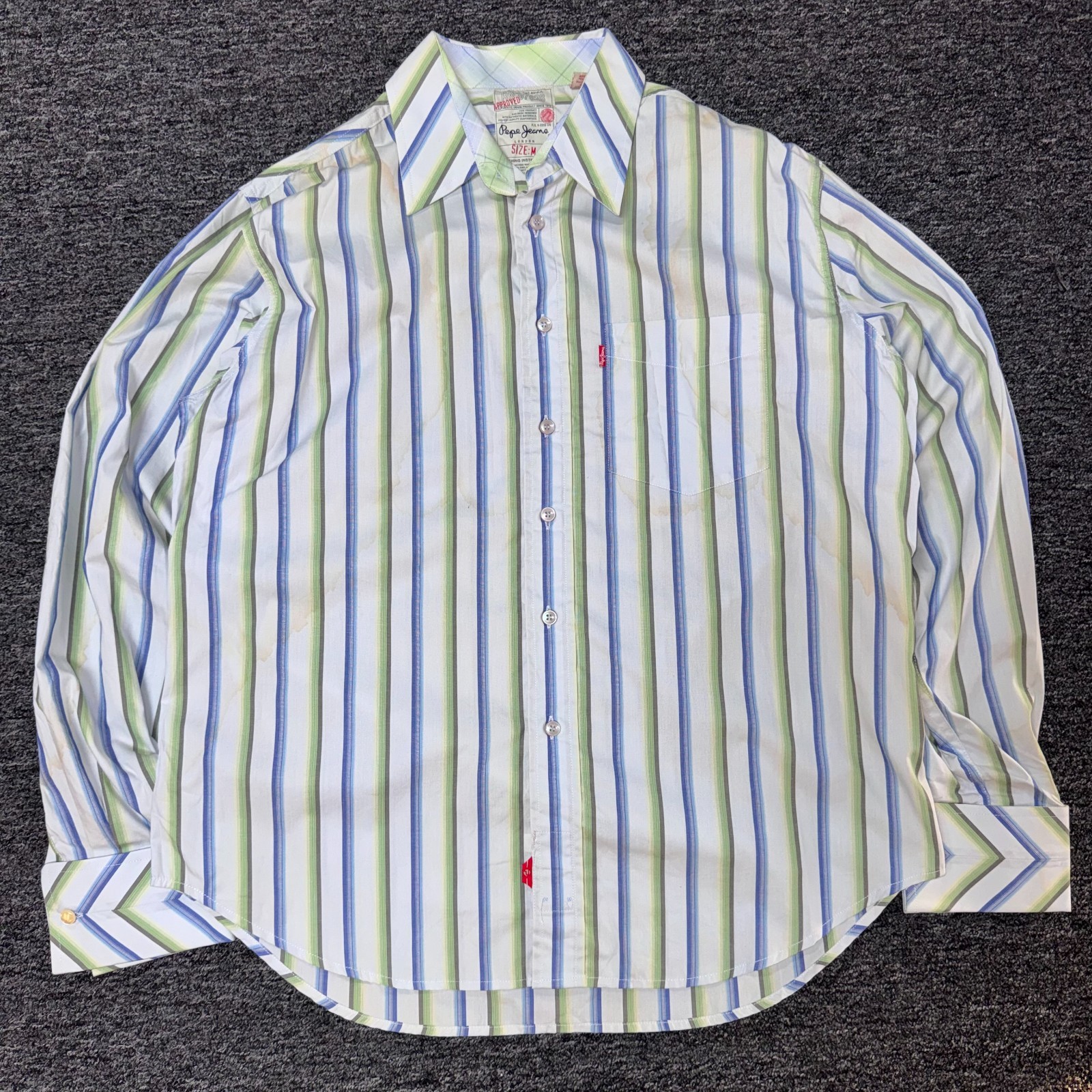 Vintage Y2K Pepe Jeans London Pinstriped 100% Cotton Button Shirt Mens Sz M