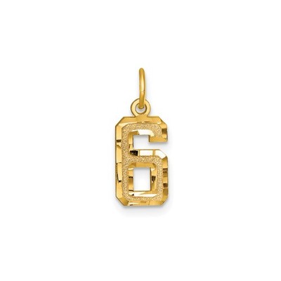 14k Yellow Gold Number 6 Pendant Textured Polished Finish Numeric Charm Unisex