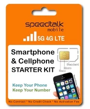 SpeedTalk Mobile Universal SIM Card Starter Kit for 5G 4G LTE iOS Android Smart